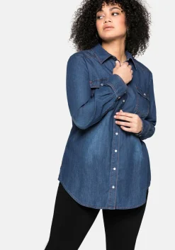 Jeansbluse mit Knopfleiste und Brusttaschen<sheego Hot