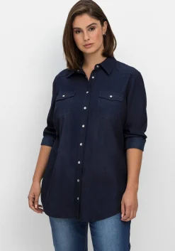 Jeansbluse mit Knopfleiste und Brusttaschen<sheego Fashion