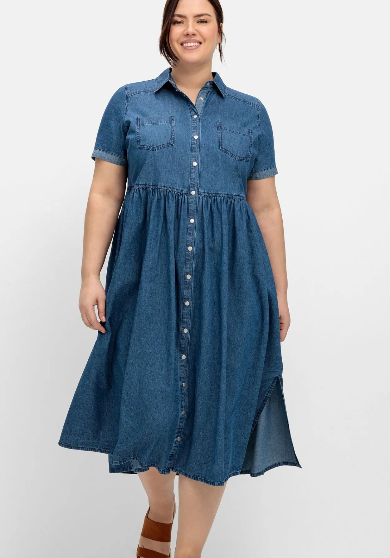 Jeanskleid mit Blusenkragen und Teilungsnaht<sheego Fashion