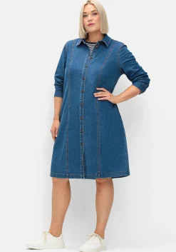 Jeanskleid mit Hemdkragen und Druckknopfleiste<sheego Hot
