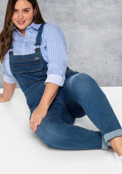 Jeans-Latzhose mit Brusttasche und seitlichem Einsatz<sheego Online
