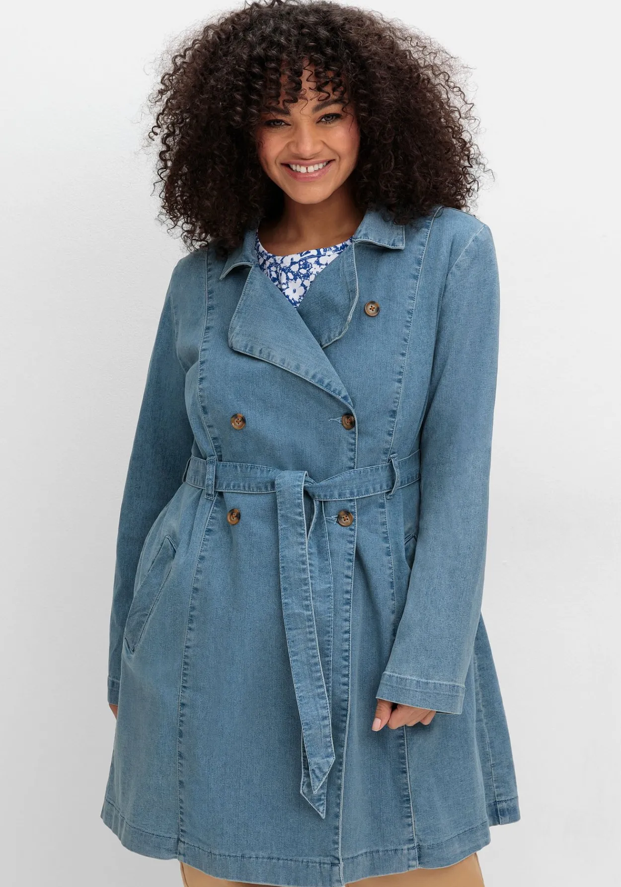 Jeans-Trenchcoat mit Bindegürtel<sheego Best
