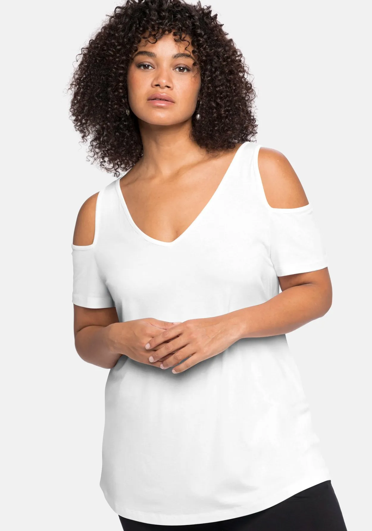 Jerseyhirt mit V-Ausschnitt, im schulterfreien Look<sheego New