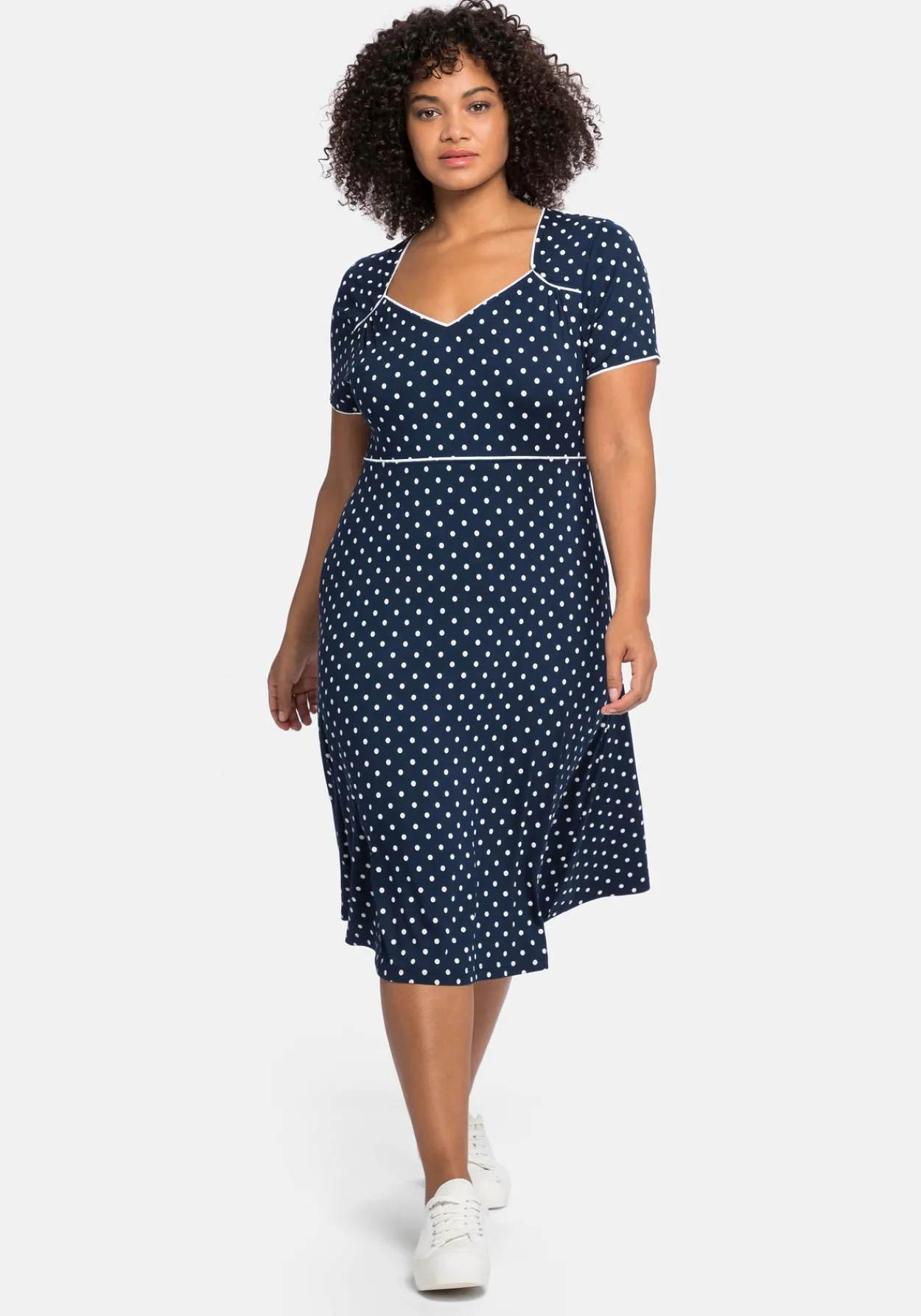 Jerseykleid mit Punktedruck und Paspelierung<sheego by Joe Browns Outlet