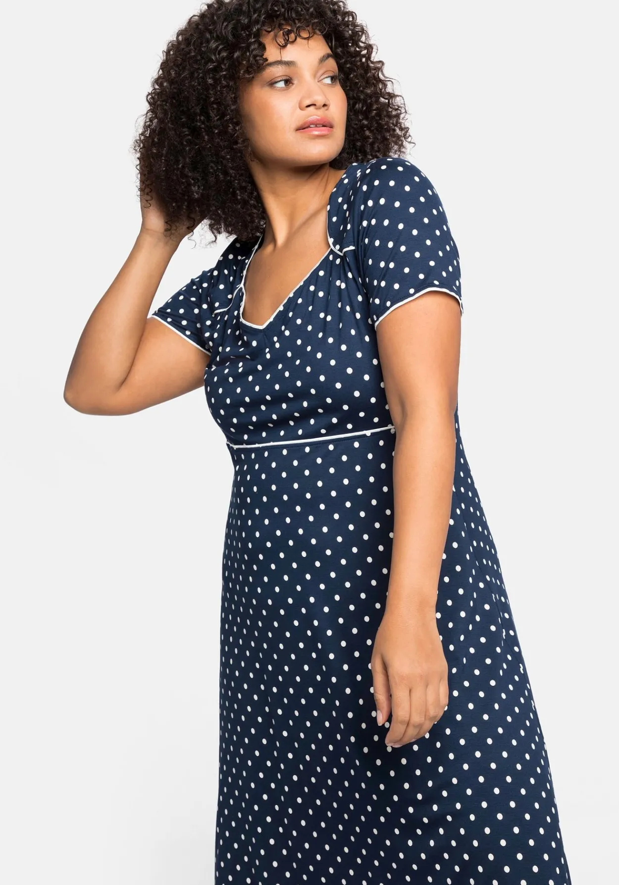 Jerseykleid mit Punktedruck und Paspelierung<sheego by Joe Browns Outlet