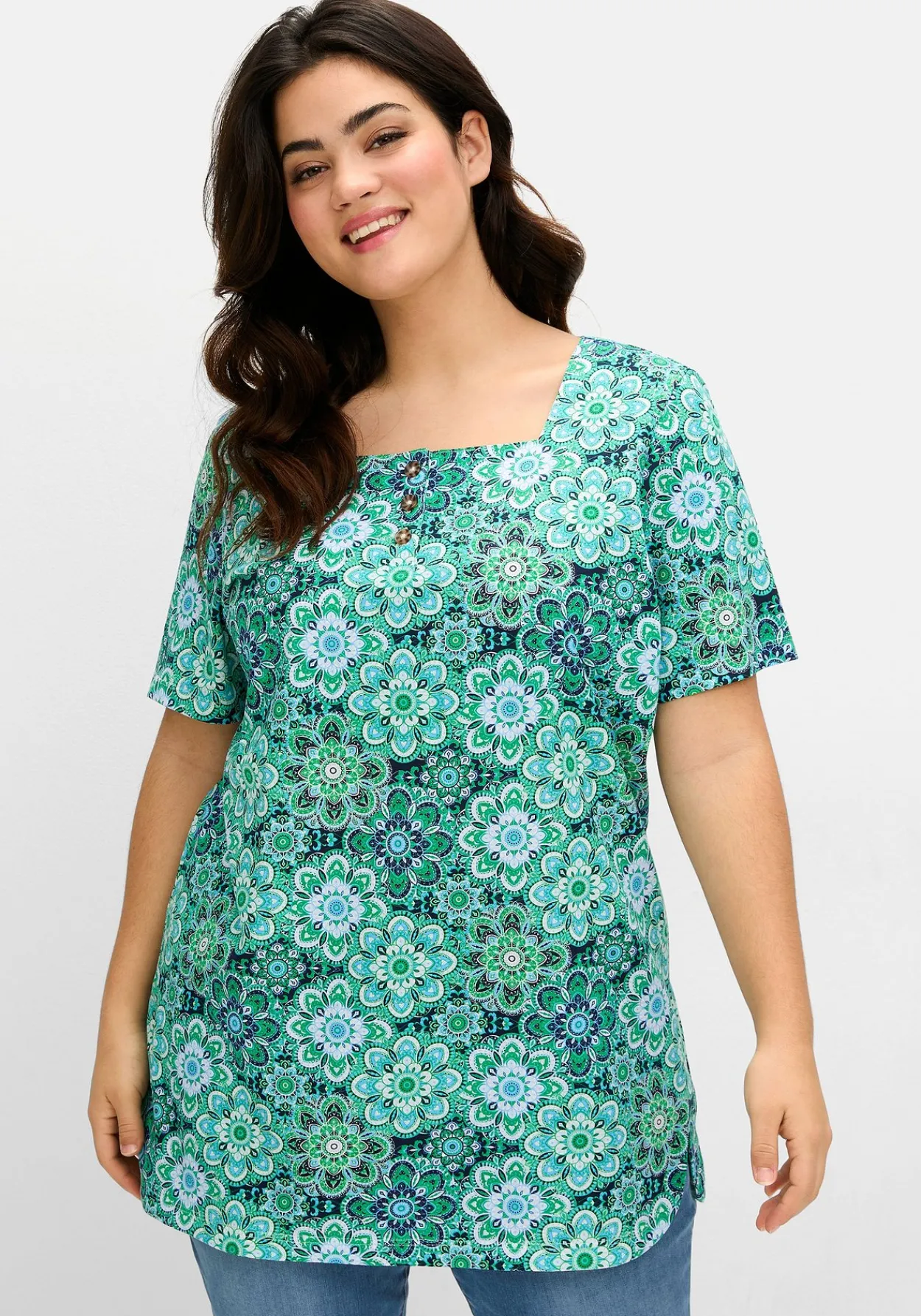 Jerseyshirt mit Blumendruck und Karreeausschnitt<sheego Outlet