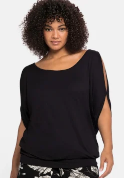 Jerseyshirt mit geschlitzten Fledermausärmeln<sheego New