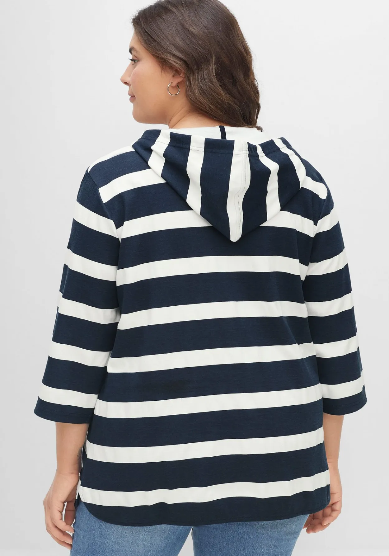 Kapuzenshirt mit Streifenmuster und 3/4-Arm<sheego New