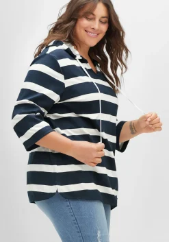 Kapuzenshirt mit Streifenmuster und 3/4-Arm<sheego New
