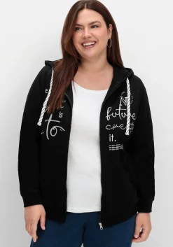 Kapuzensweatjacke mit Print und Kängurutasche<sheego Fashion