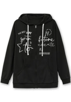 Kapuzensweatjacke mit Print und Kängurutasche<sheego Fashion