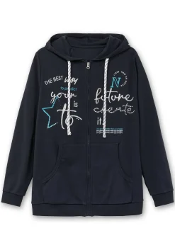 Kapuzensweatjacke mit Print und Kängurutasche<sheego Hot