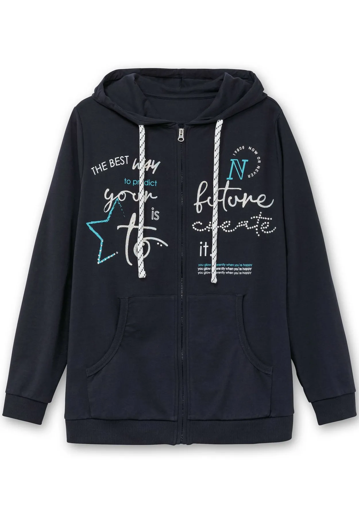 Kapuzensweatjacke mit Print und Kängurutasche<sheego Hot