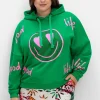 Kapuzensweatshirt mit Smiley-Druck und Glitzersteinen<sheego loves miss goodlife Outlet