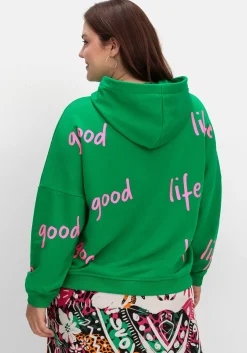 Kapuzensweatshirt mit Smiley-Druck und Glitzersteinen<sheego loves miss goodlife Outlet