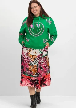 Kapuzensweatshirt mit Smiley-Druck und Glitzersteinen<sheego loves miss goodlife Outlet