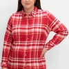 Karierte Flanellbluse mit Krempelärmeln<sheego x Collection L. Hot