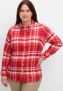 Karierte Flanellbluse mit Krempelärmeln<sheego x Collection L. Hot