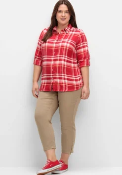 Karierte Flanellbluse mit Krempelärmeln<sheego x Collection L. Hot