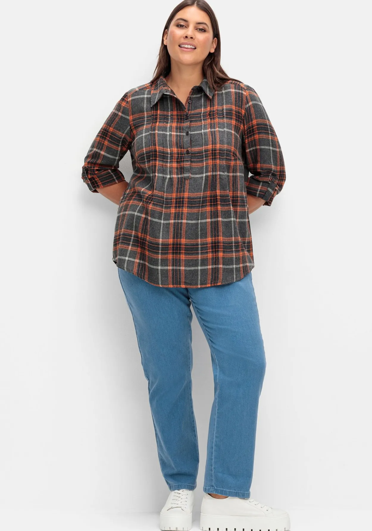 Karierte Flanell-Tunika mit Krempelarm<sheego Hot