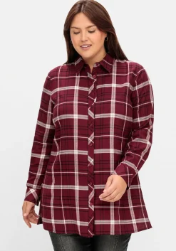 Karierte Longbluse mit Kragen und Manschettenärmel<sheego Clearance