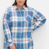 Karierte Longbluse mit Krempelfunktion<sheego New