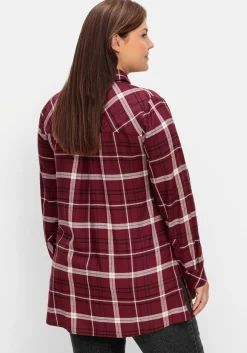 Karierte Longbluse mit Kragen und Manschettenärmel<sheego Clearance