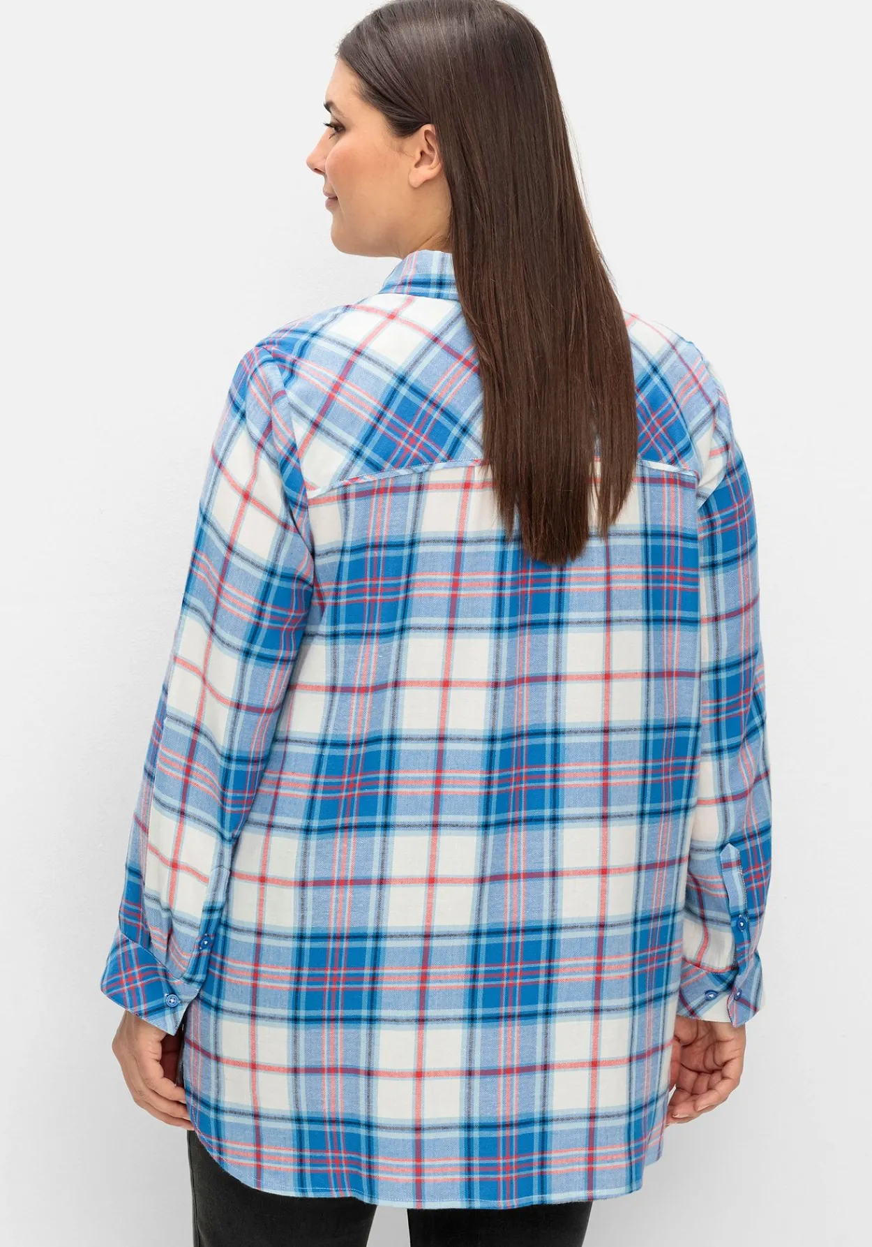 Karierte Longbluse mit Krempelfunktion<sheego New