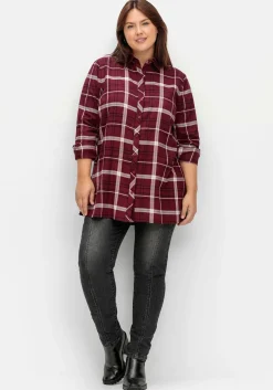 Karierte Longbluse mit Kragen und Manschettenärmel<sheego Clearance