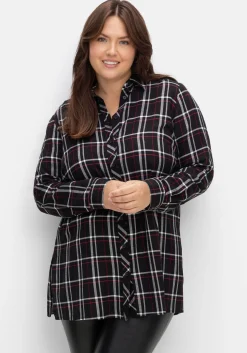 Karierte Longbluse mit Seitenschlitzen<sheego Discount