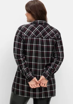 Karierte Longbluse mit Seitenschlitzen<sheego Discount