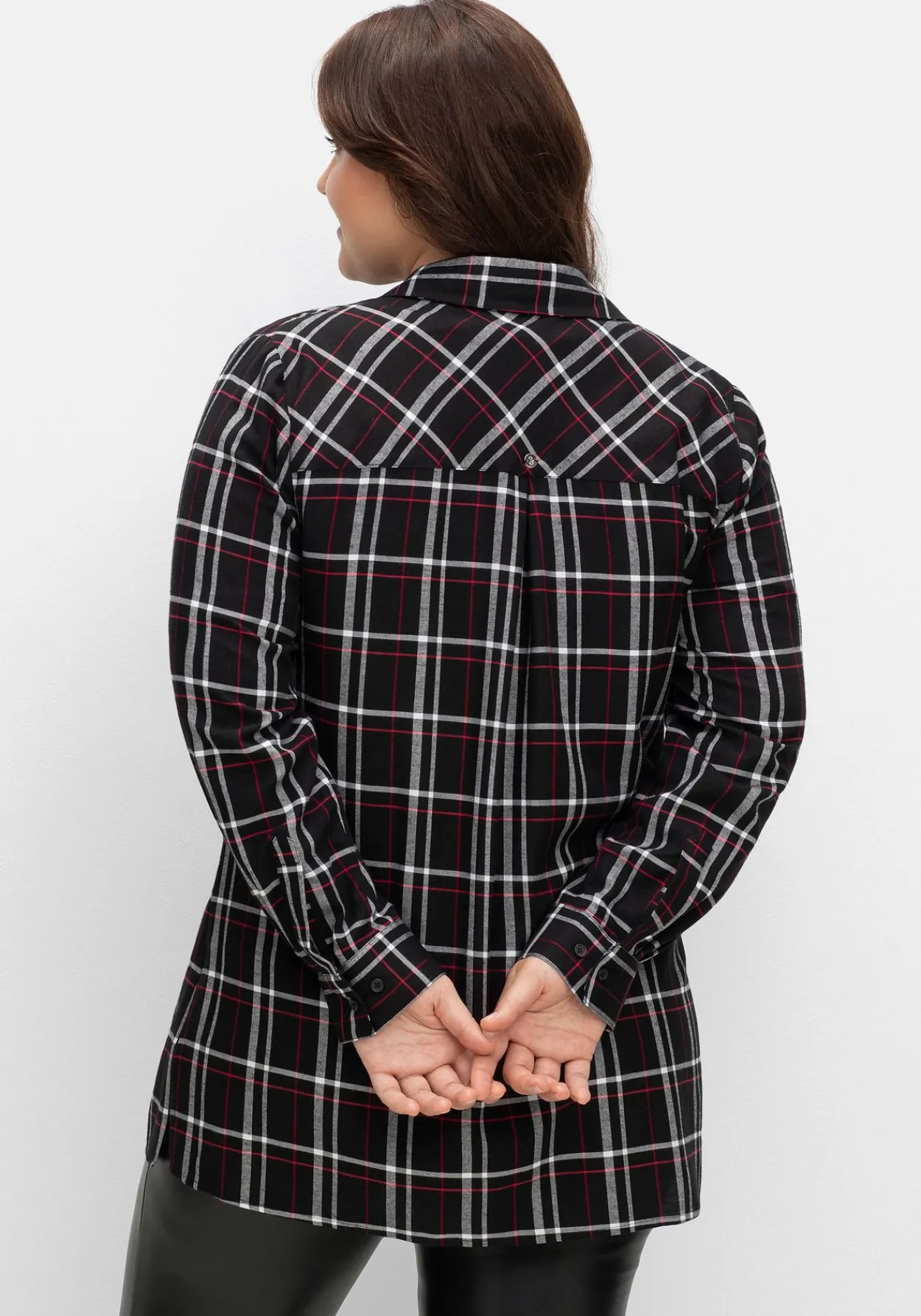 Karierte Longbluse mit Seitenschlitzen<sheego Discount