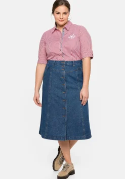 Karierte Trachtenbluse mit Stickereien<sheego Fashion