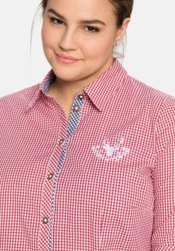 Karierte Trachtenbluse mit Stickereien<sheego Fashion