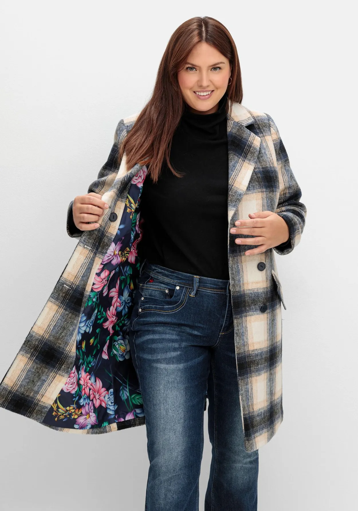 Karierter Kurzmantel mit Wolle<sheego by Joe Browns Outlet