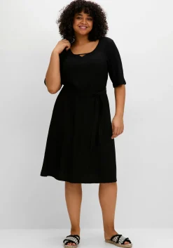 Kleid aus Crêpe, mit Bindegürtel und Taschen<sheego Clearance