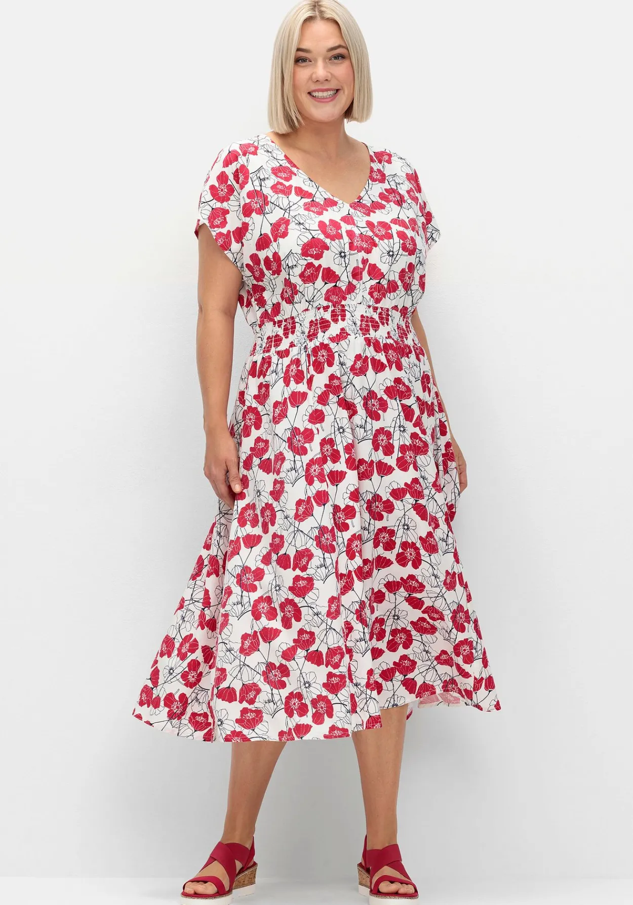 Kleid mit Blumenprint und Smokbund<sheego Discount