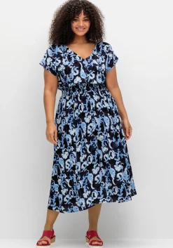 Kleid mit Blumenprint und Smokbund<sheego Fashion