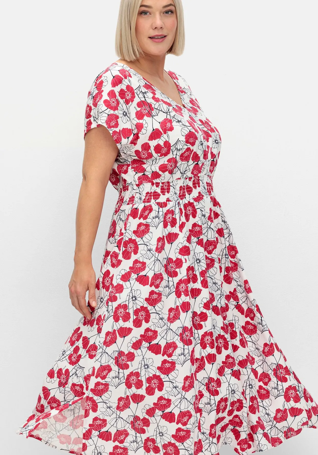 Kleid mit Blumenprint und Smokbund<sheego Discount