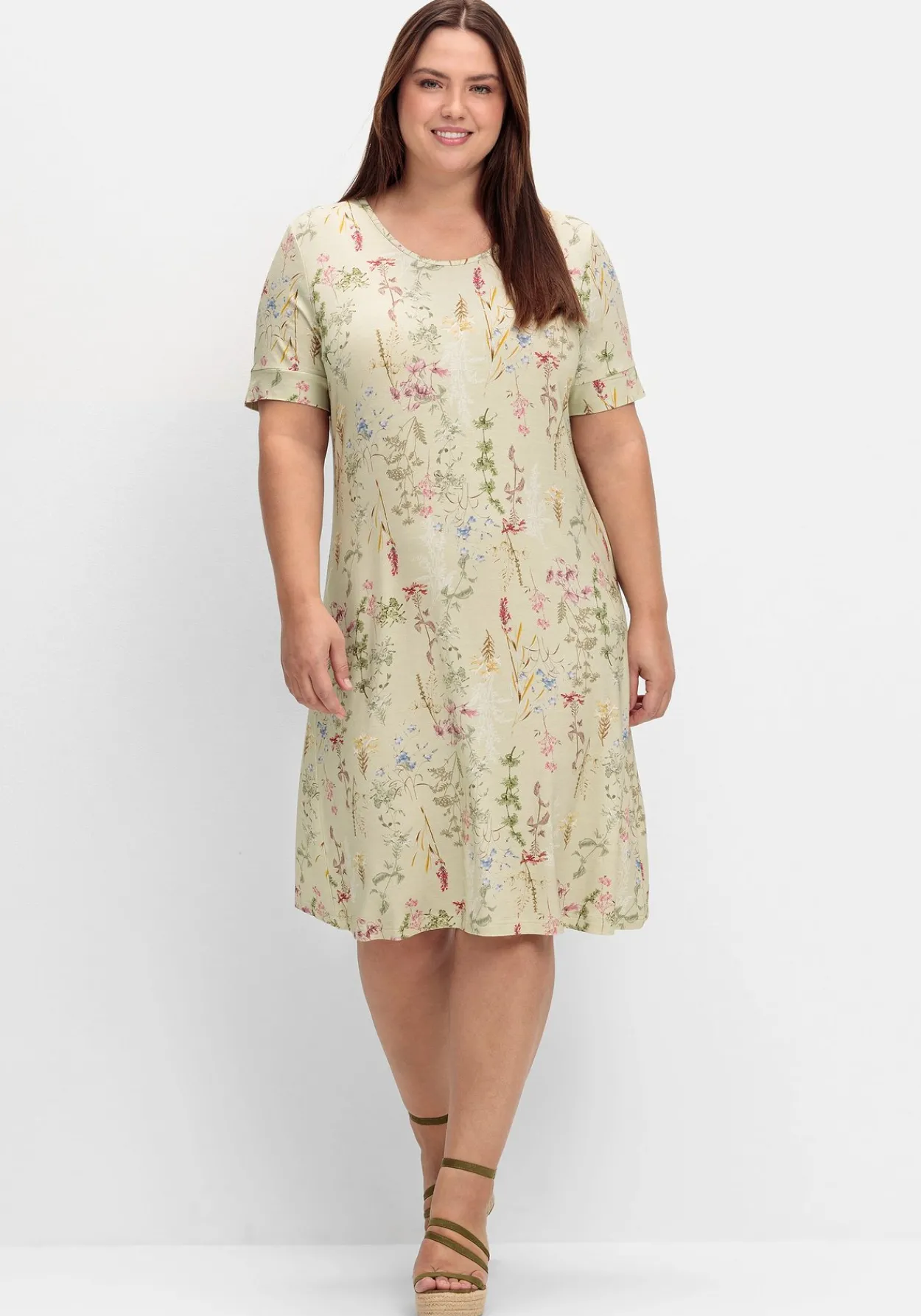 Knielanges Jerseykleid mit Blumenmuster<sheego Online