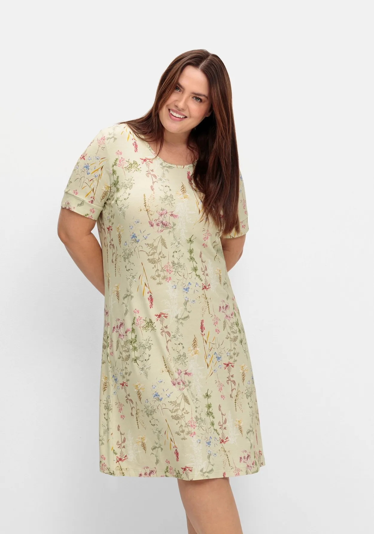 Knielanges Jerseykleid mit Blumenmuster<sheego Online