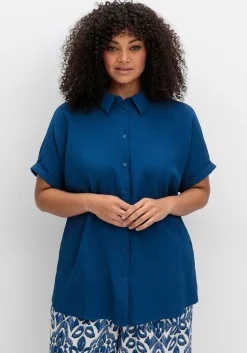 Kurzarm-Hemdbluse im Materialmix<sheego New