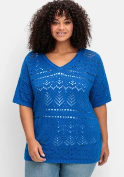 Kurzarm-Pullover im Ajourstrick, in Oversize-Form<sheego Sale