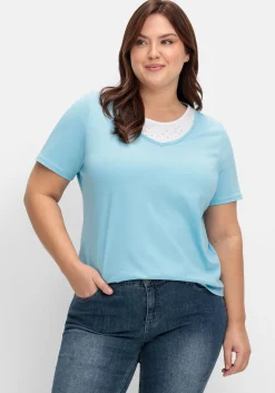 Kurzarmshirt in Layeroptik mit Ziernieten<sheego Sale