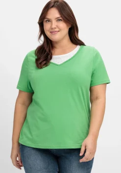 Kurzarmshirt in Layeroptik mit Ziernieten<sheego Clearance