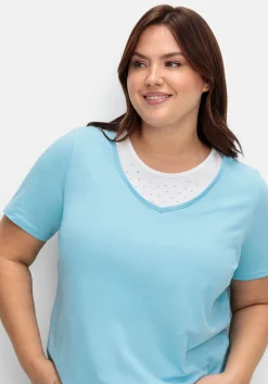 Kurzarmshirt in Layeroptik mit Ziernieten<sheego Sale