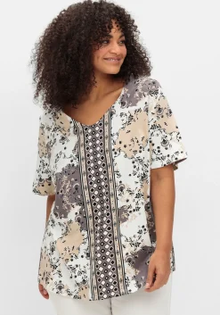 Kurzarmshirt mit Allover- und Bordürenprint<sheego Outlet
