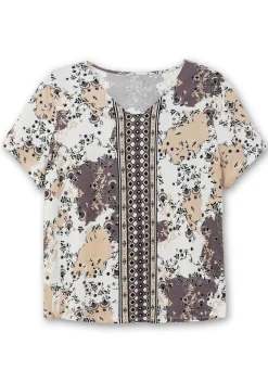 Kurzarmshirt mit Allover- und Bordürenprint<sheego Outlet