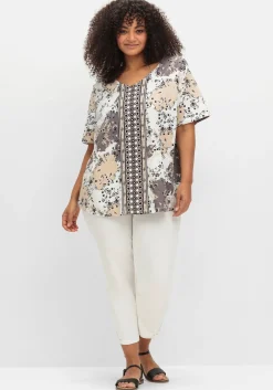 Kurzarmshirt mit Allover- und Bordürenprint<sheego Outlet