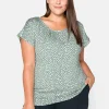 Kurzarmshirt mit Alloverdruck und seitlichen Falten<sheego Hot